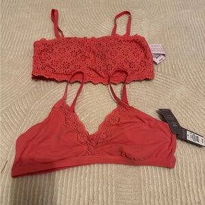 Auden Lace Trim Coral Bralette Set, NWT, L & XL